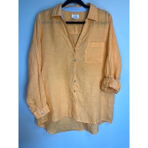 Sigrid Olsen Linen Button Down Shirt Top Womens L/G Large Orange Career‎ Casual
